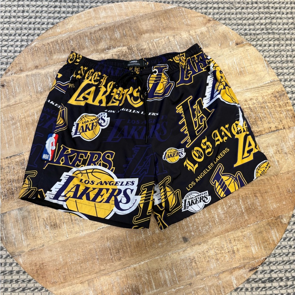 NBA Los Angeles Lakers Black and Yellow Men's Shorts